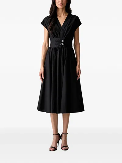 Morgan Buckle-detail Flared Midi Dress In Black