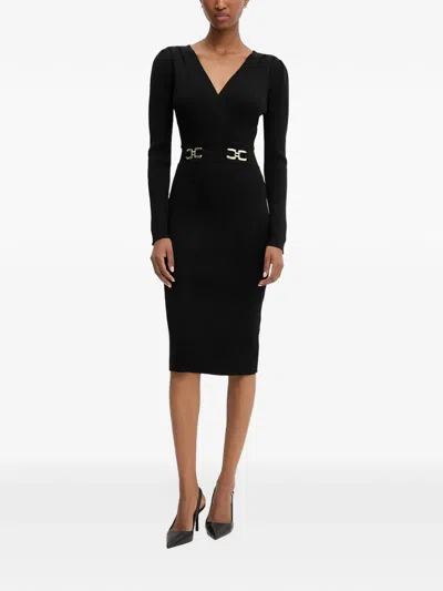 Morgan Buckle-detail Ribbed Midi Dress In Black