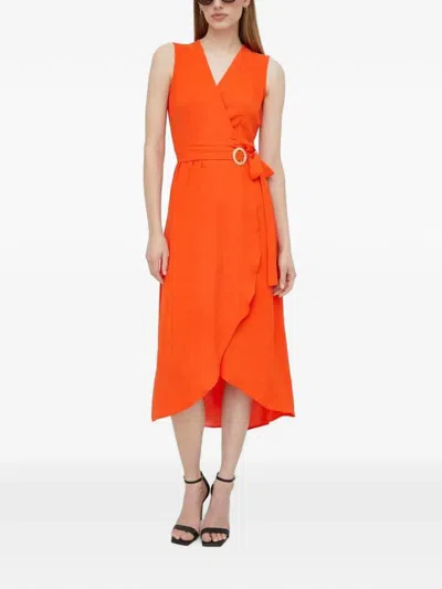Morgan Buckle-detail Wrap Asymmetric Dress In Orange