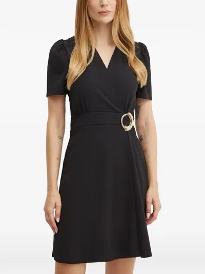 Morgan Buckle-detail Wrap-style Mini Dress In Black