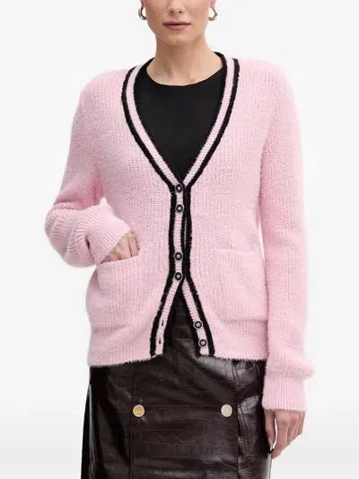 Morgan Button Contrasting-trim Cardigan In Pink