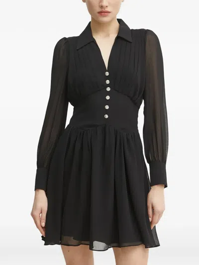 Morgan Button Pleated Mini Dress In Black