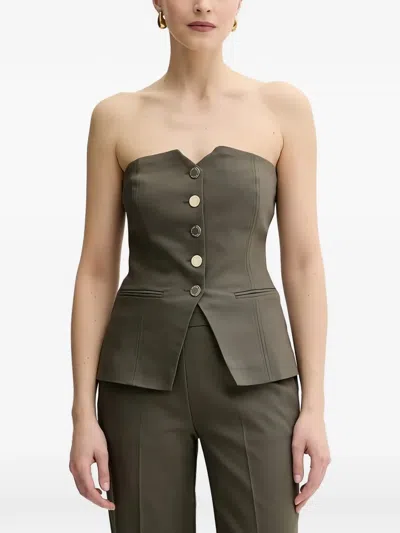 Morgan Button Strapless Top In Green