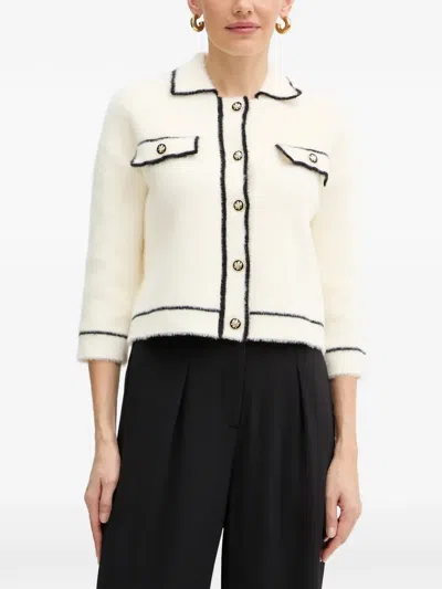 Morgan Button Trim Cardigan In White