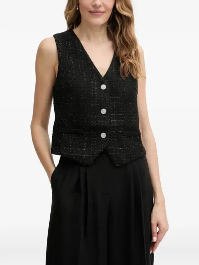 Morgan Button V-neck Top In Black