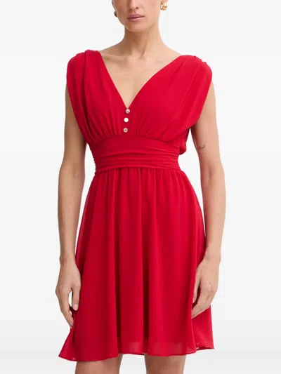 Morgan Button-detail Pleated Mini Dress In Red
