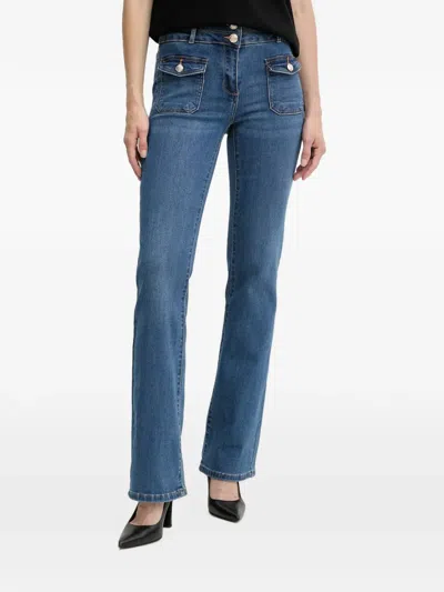 Morgan Button-detail Pocket-flap Jeans In Blue