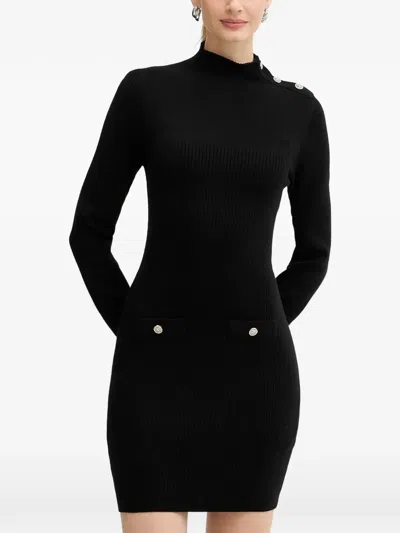Morgan Button-detail Ribbed Mini Dress In Black