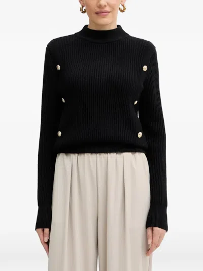 Morgan Button-detail Ribbed Sweater In Black