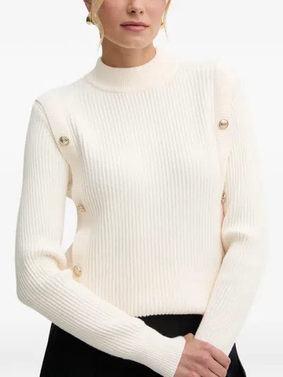Morgan Button-detail Ribbed-knit Sweater In Neutral