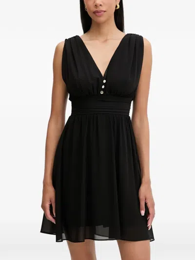 Morgan Button-detail Ruched Mini Dress In Black