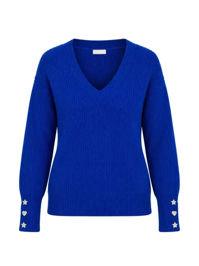 Morgan Button-detail V-neck Sweater In Blue