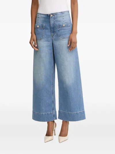 Morgan Button-detail Wide-leg Jeans In Blue