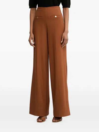 Morgan Button-detail Wide-leg Trousers In Brown