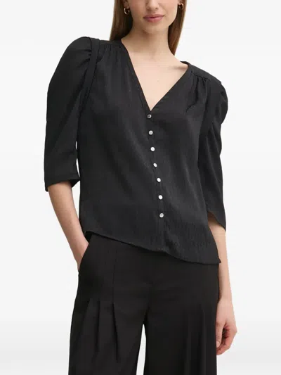 Morgan Buttoned V-neck Shirt In Black