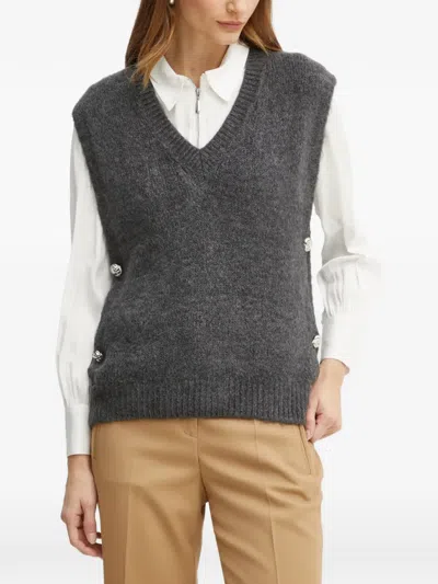 Morgan Buttoned V-neck Vest In Gray