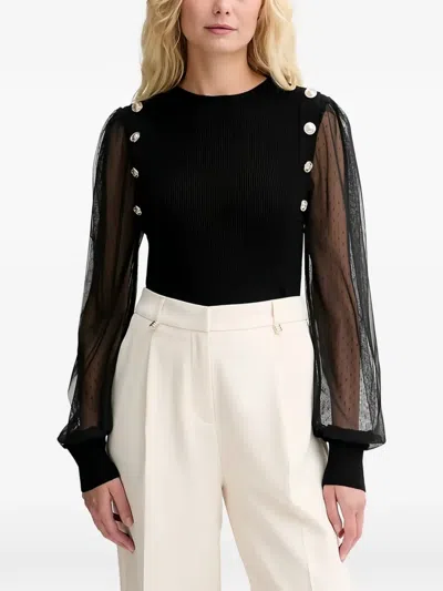 Morgan Button-embellished Blouse In Black