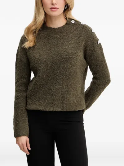 Morgan Button-embellished Crew-neck Sweater In Brown