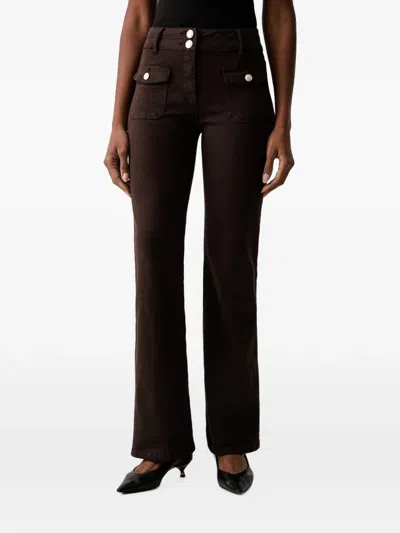 Morgan Button-embellished Flared Jeans In Brown