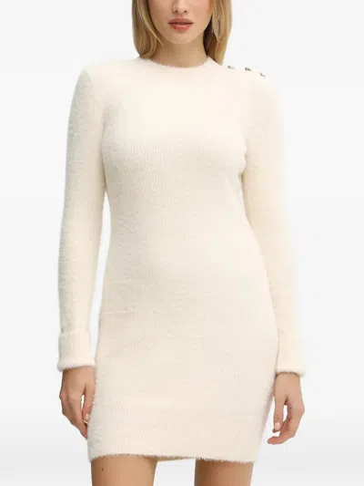 Morgan Button-embellished Knit Mini Dress In Neutral