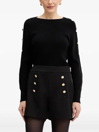 Morgan Button-embellished Knitted Top In Black