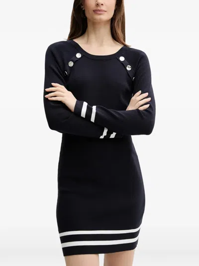 Morgan Button-embellished Striped-trim Mini Dress In Blue