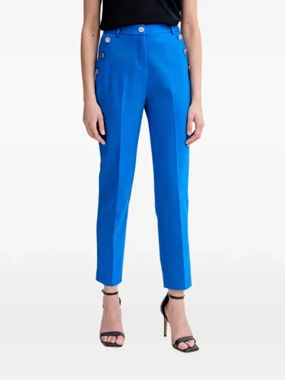 Morgan Button-embellished Tailored Trousers In Blue