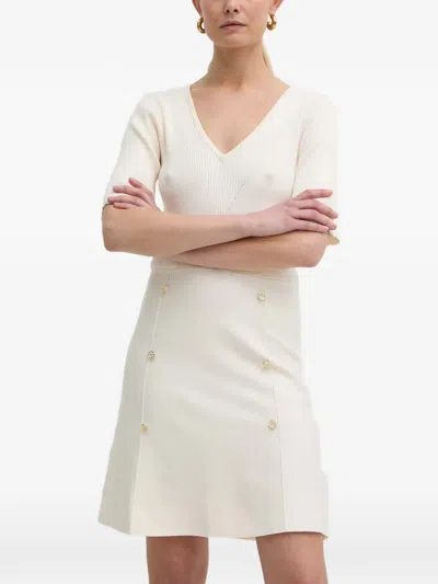 Morgan Button-embellished V-neck Mini Dress In White