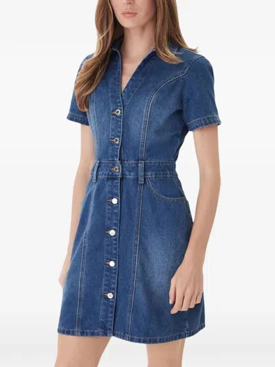 Morgan Button-fastening Short-sleeve Mini Dress In Blue