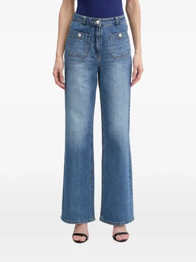 Morgan Button-pocket Wide-leg Jeans In Blue