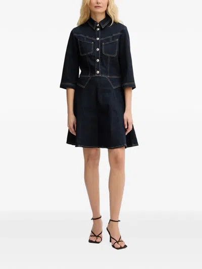 Morgan Button-up Denim Mini Dress In Black