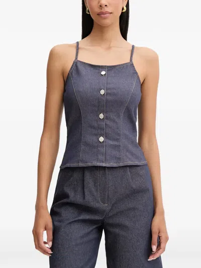 Morgan Button-up Denim Top In Blue