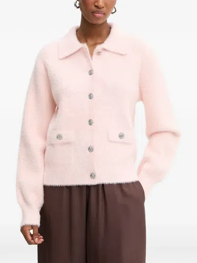 Morgan Button-up Fluffy Cardigan In Pink