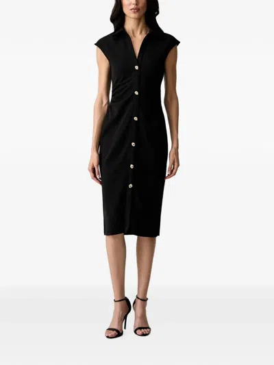 Morgan Button-up Ruched Midi Dress In Black