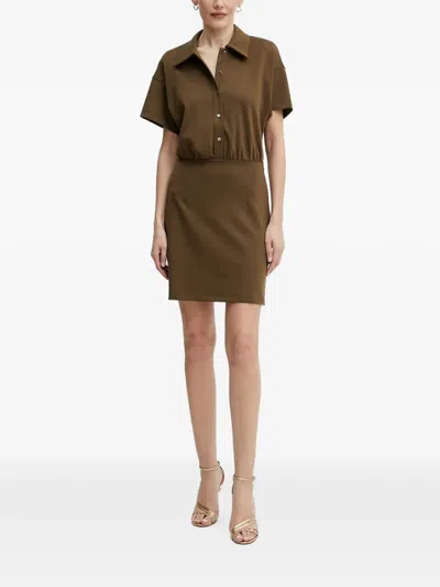 Morgan Button-up Short-sleeve Mini Dress In Brown
