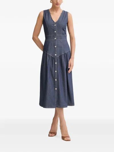 Morgan Button-up Sleeveless Midi Dress In Blue