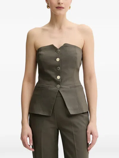 Morgan Button-up Strapless Top In Brown