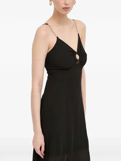 Morgan Chain-strap Split Midi Dress In Black