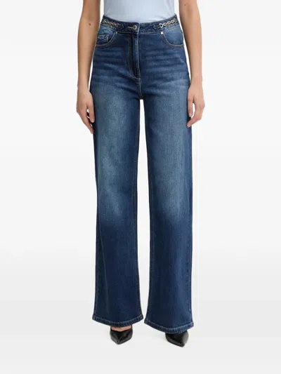 Morgan Chain-link-detail Wide-leg Jeans In Blue