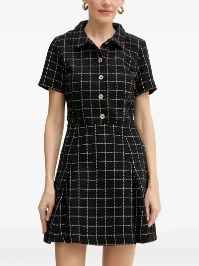 Morgan Check-pattern Button-up Mini Dress In Black