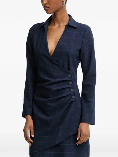 Morgan Check-pattern Wrap Mini Dress In Blue