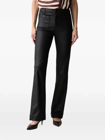 Morgan Coated Patch-pocket Flared Trousers In Black