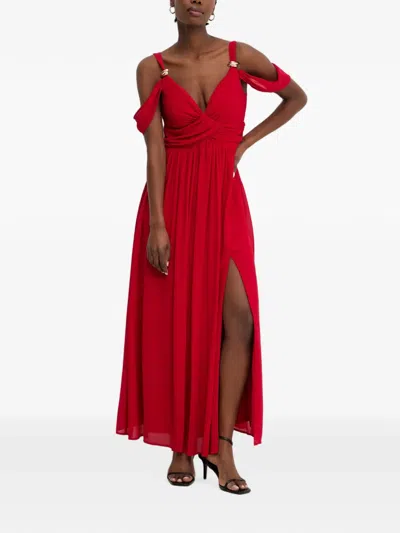 Morgan Cold-shoulder Side-slit Maxi Dress In Red