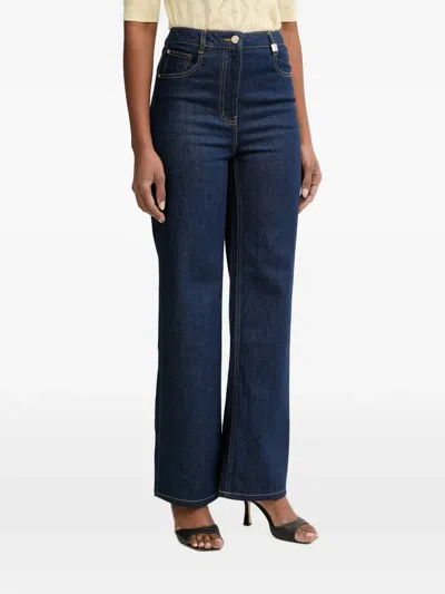 Morgan Contrast-stitch Wide-leg Jeans In White