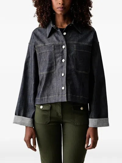 Morgan Contrast-stitched Cropped Denim Jacket In Blue