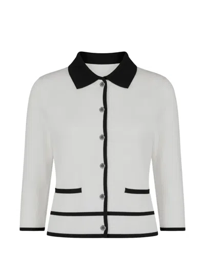 Morgan Contrast-trim Button-up Cardigan In White