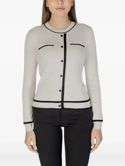 Morgan Contrast-trim Button-up Sweater In Gray