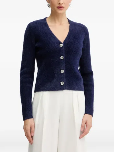 Morgan Crystal-embellished Cardigan In Blue