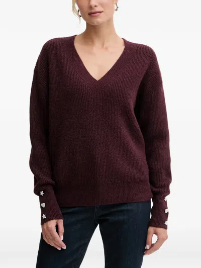 Morgan Crystal-embellished Ribbed-knit Sweater In Burgundy