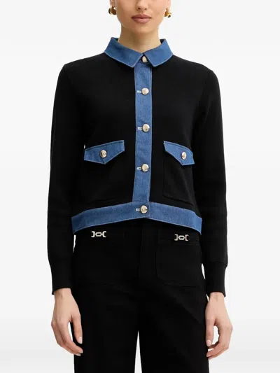 Morgan Denim-trim Button-up Cardigan In Multi